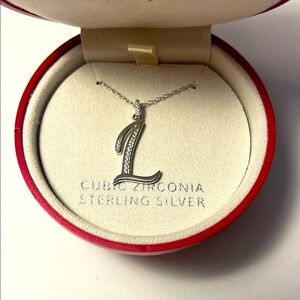 MONOGRAMMED L Cubic Zirconia Sterling Silver Necklace Letter L - Holiday Gift